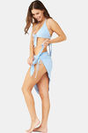Secrets By ZeroKaata Solid Ribbed Bikini Set with Sarong - Blue — thumbnail 4